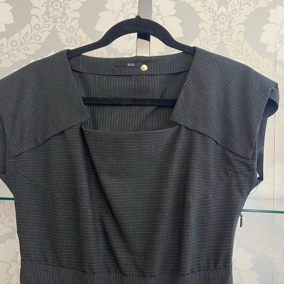 BOSS / HUGO BOSS Pinstriped Cap Sleeve Little Black Dress - Picture 3 of 8